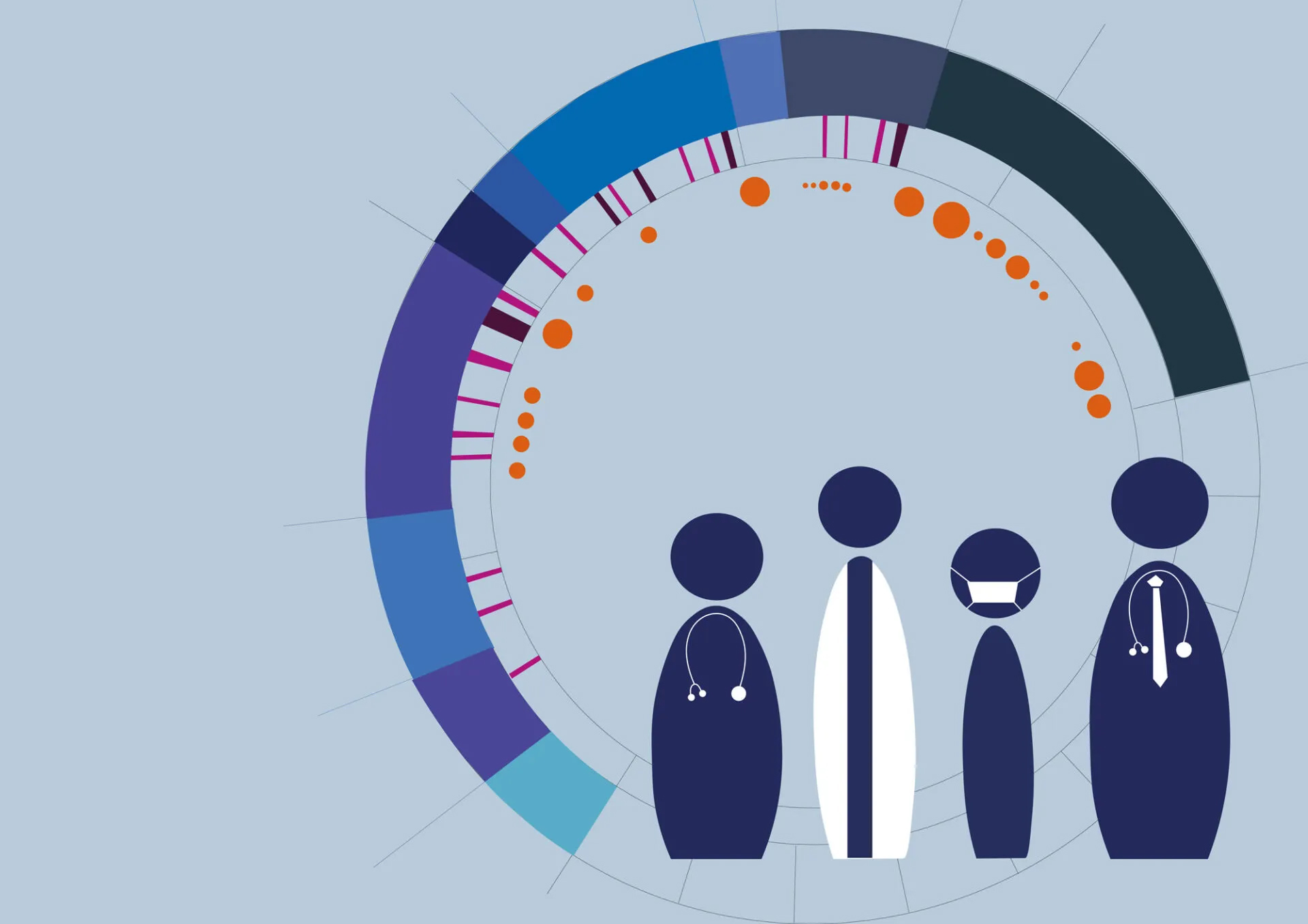 Eine Grafik, die in verschiedenen Blautönen Assistenzärzte darstellt.