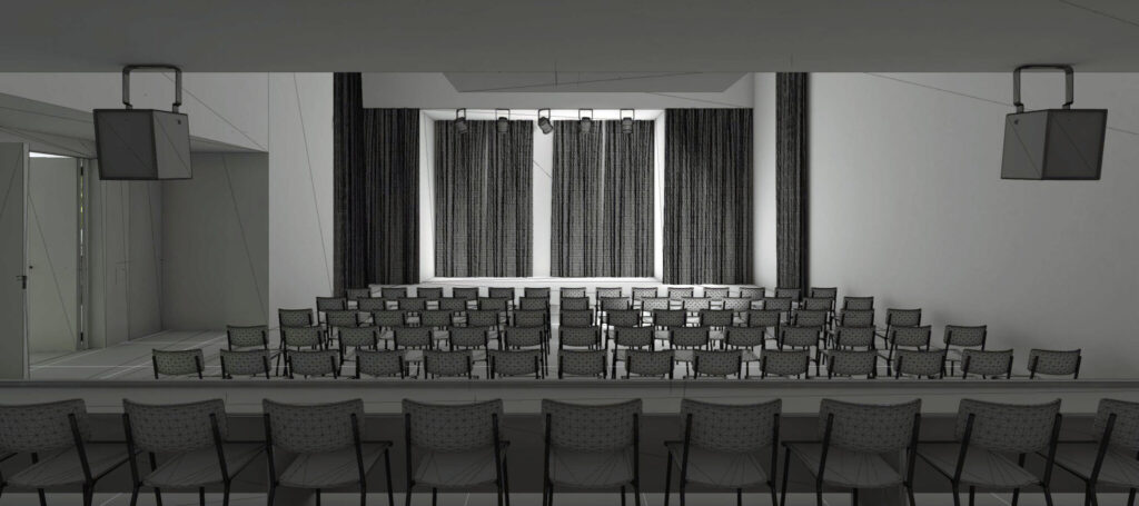 Bild zeigt einen leeren, virtuellen Theatersaal.