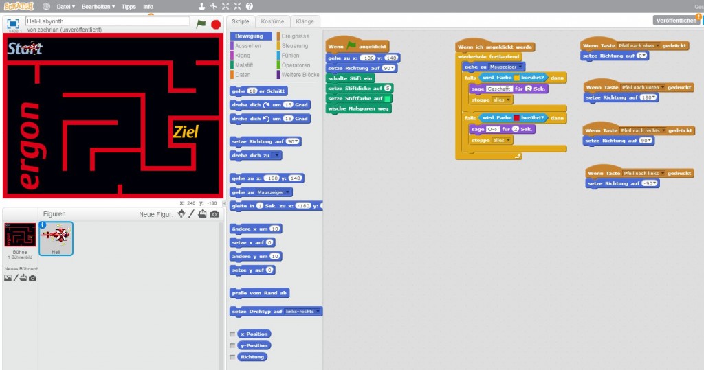 Ein Blick auf die Programmierumgebung verdeutlicht Ruedi Arnolds Aussage: «Befehle werden wie Lego-Bausteine zusammengesetzt».