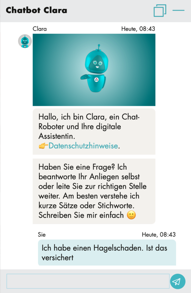 Chatbot Clara von Helvetia Schweiz